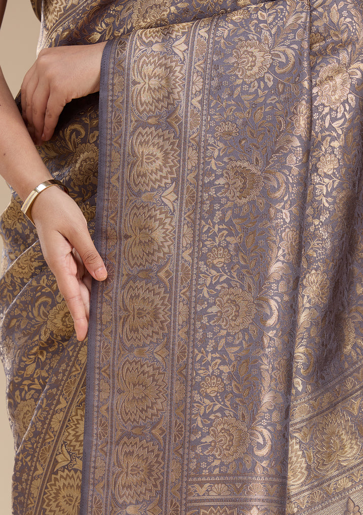 Lavender Silk Jaal Zariwork Saree With Matching Blouse Piece