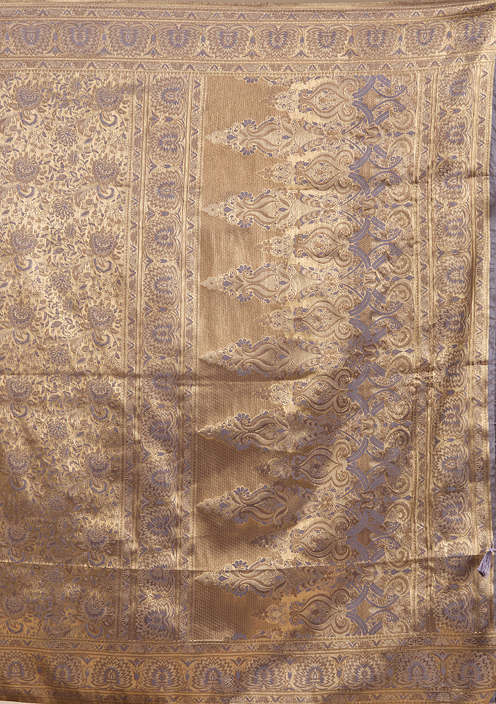 Lavender Silk Jaal Zariwork Saree With Matching Blouse Piece