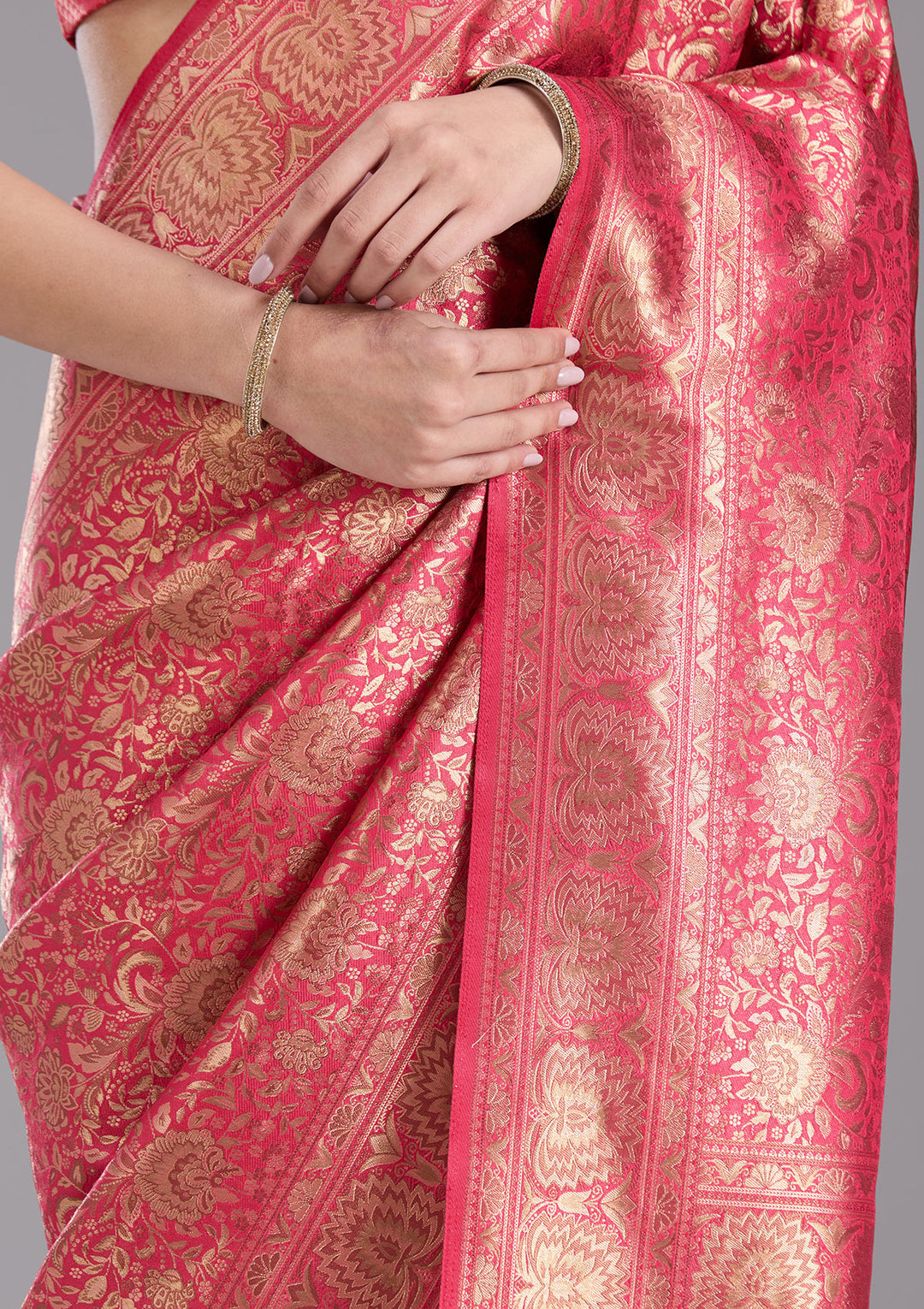 Pink Silk Jaal Zariwork Saree With Matching Blouse Piece