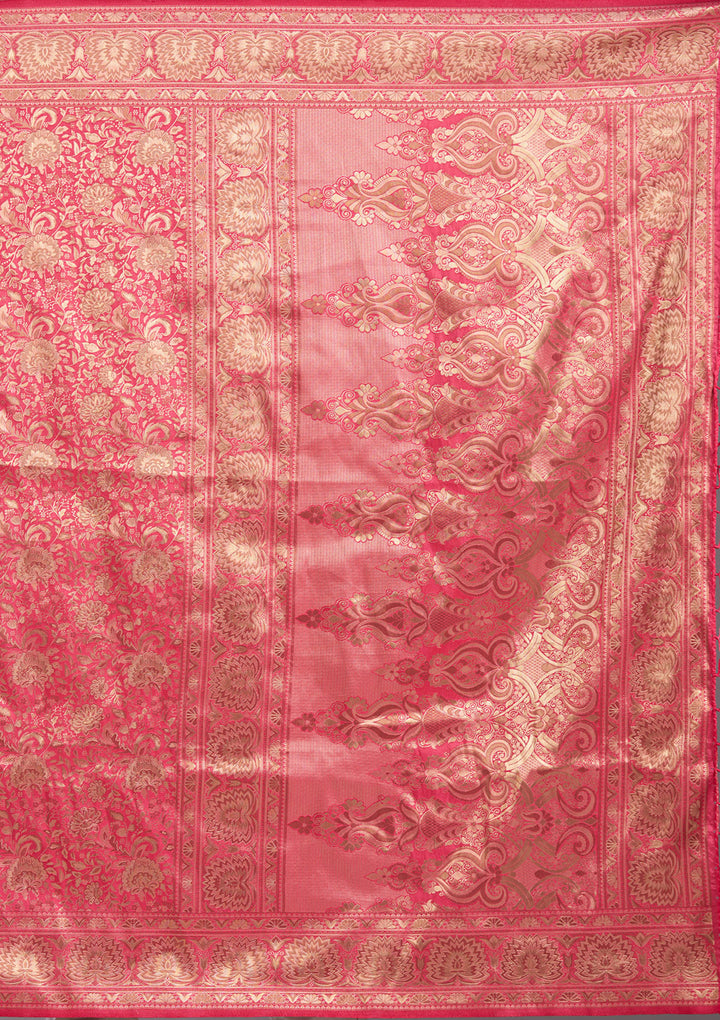 Pink Silk Jaal Zariwork Saree With Matching Blouse Piece
