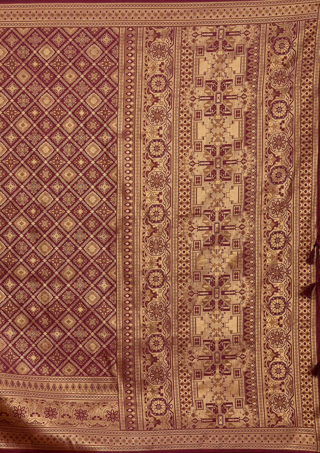 Maroon Silk Jaal Zariwork Saree With Matching Blouse Piece