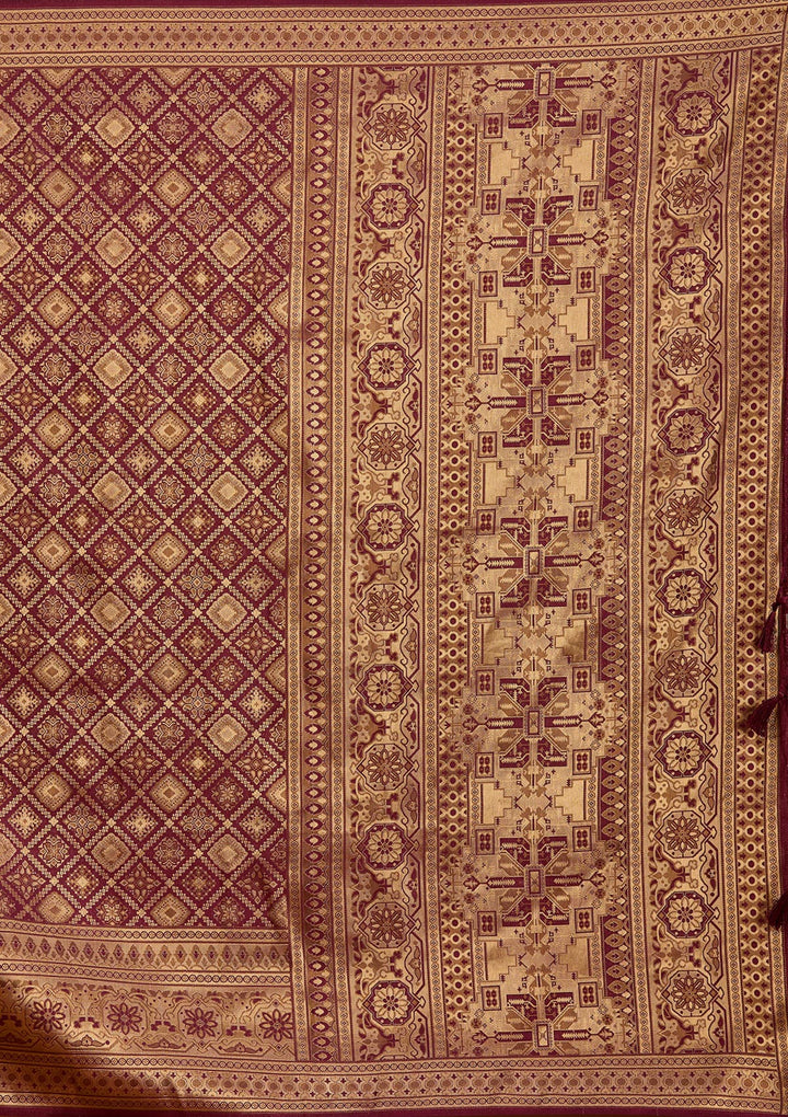 Maroon Silk Jaal Zariwork Saree With Matching Blouse Piece