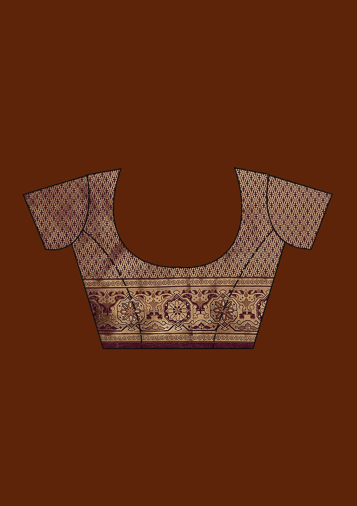 Maroon Silk Jaal Zariwork Saree With Matching Blouse Piece