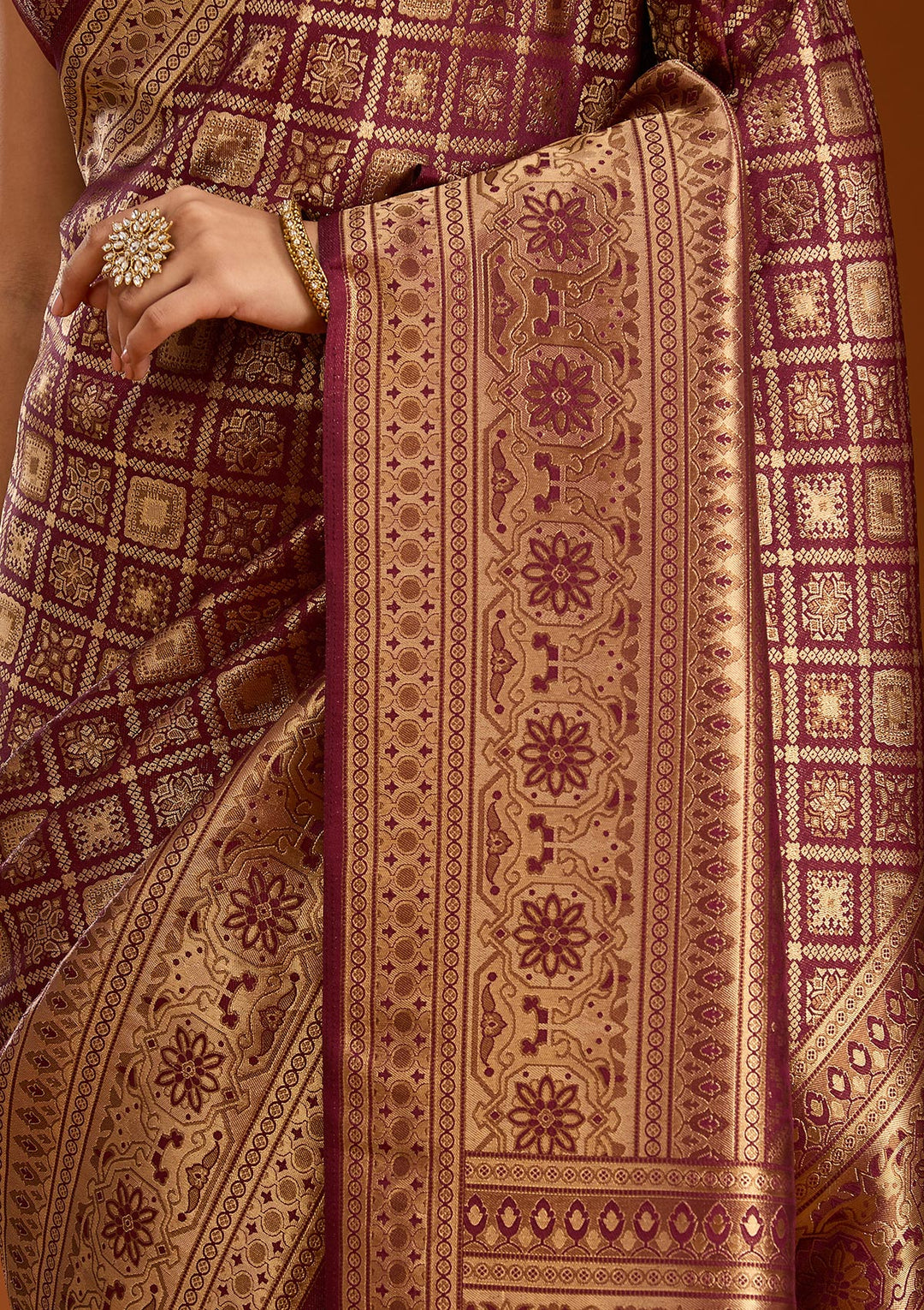 Maroon Silk Jaal Zariwork Saree With Matching Blouse Piece
