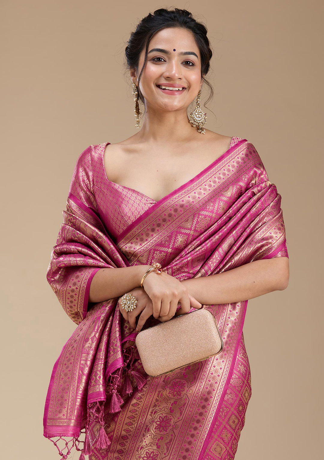 Rani Pink Banarasi Silk Saree