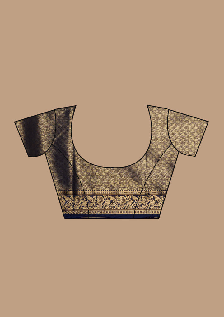 Navy Blue Silk Jaal Saree With Matching Blouse Piece