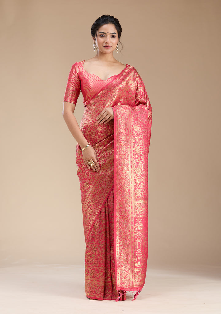 Red Silk Jaal Zariwork Saree With Matching Blouse Piece