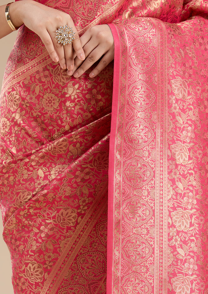 Red Silk Jaal Zariwork Saree With Matching Blouse Piece