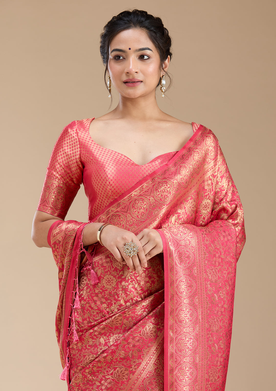 Red Silk Jaal Zariwork Saree With Matching Blouse Piece