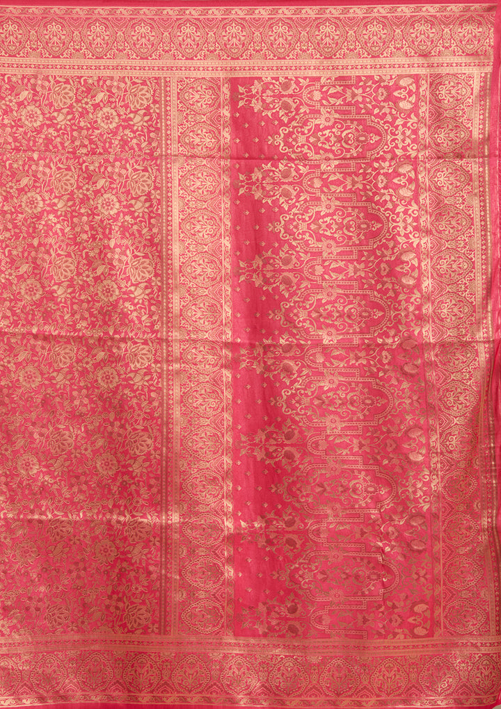 Red Silk Jaal Zariwork Saree With Matching Blouse Piece
