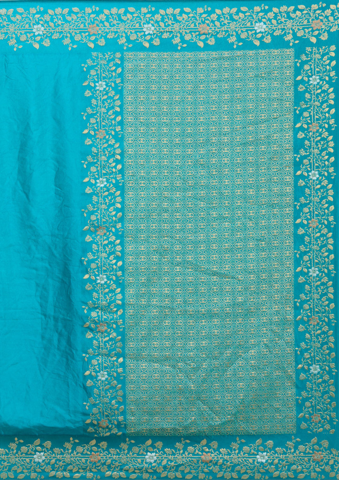 Peacock Blue Silk Plain Saree With Matching Blouse Piece