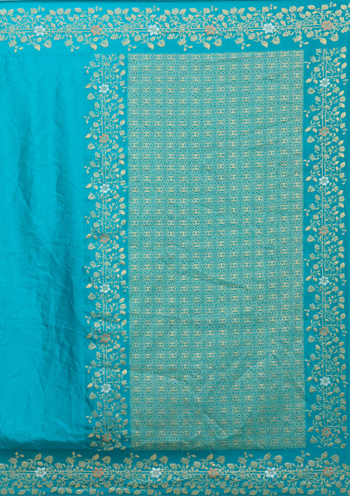 Peacock Blue Silk Plain Saree With Matching Blouse Piece
