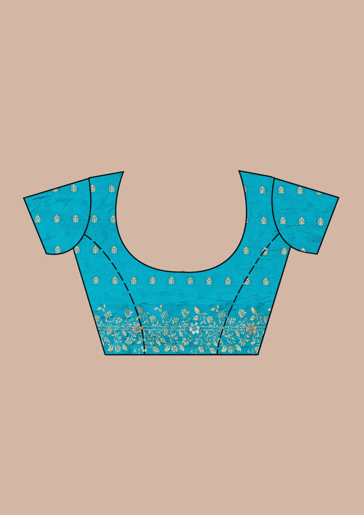 Peacock Blue Silk Plain Saree With Matching Blouse Piece