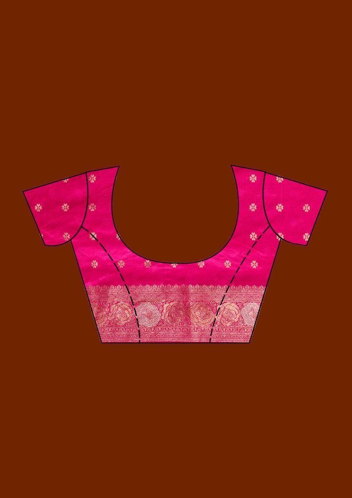 Rani Pink Silk Plain Zariwork Saree With Matching Blouse Piece