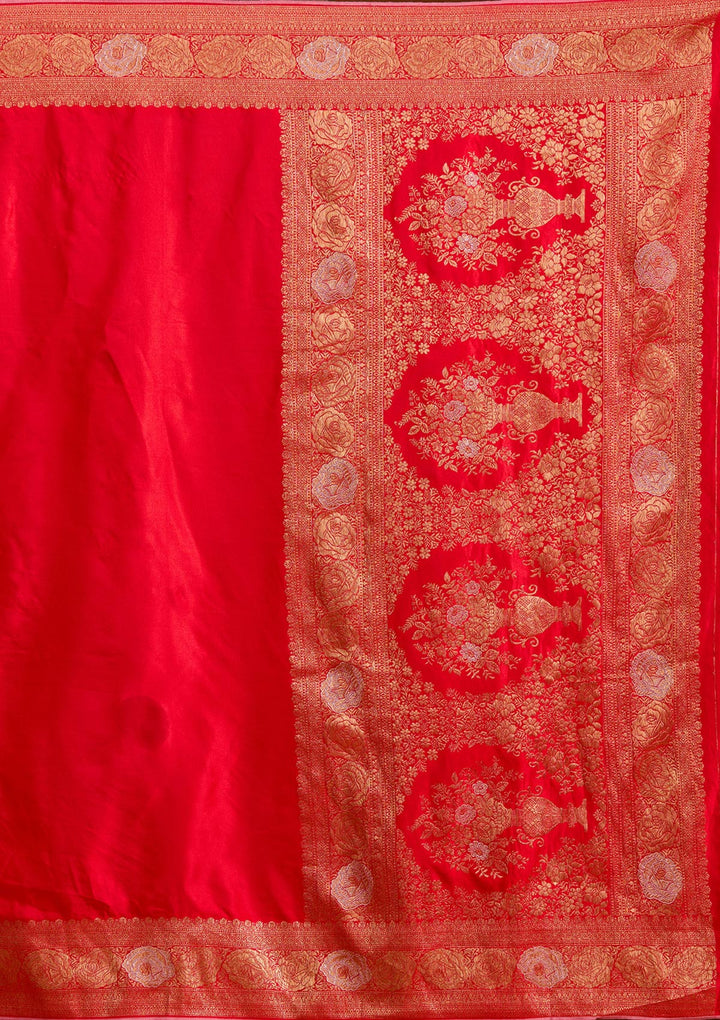 Red Silk Plain Zariwork Saree With Matching Blouse Piece