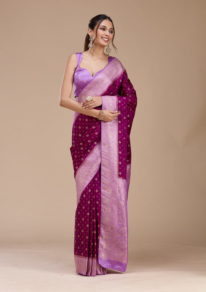 Purple Silk Buti Saree With Matching Blouse Piece