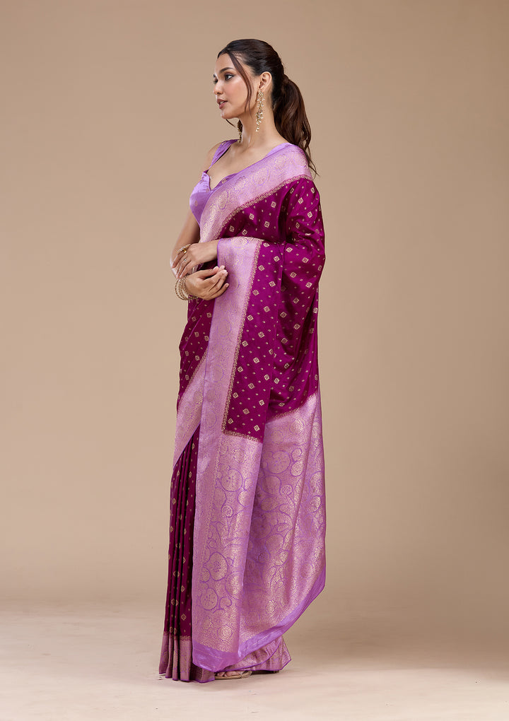 Purple Silk Buti Saree With Matching Blouse Piece