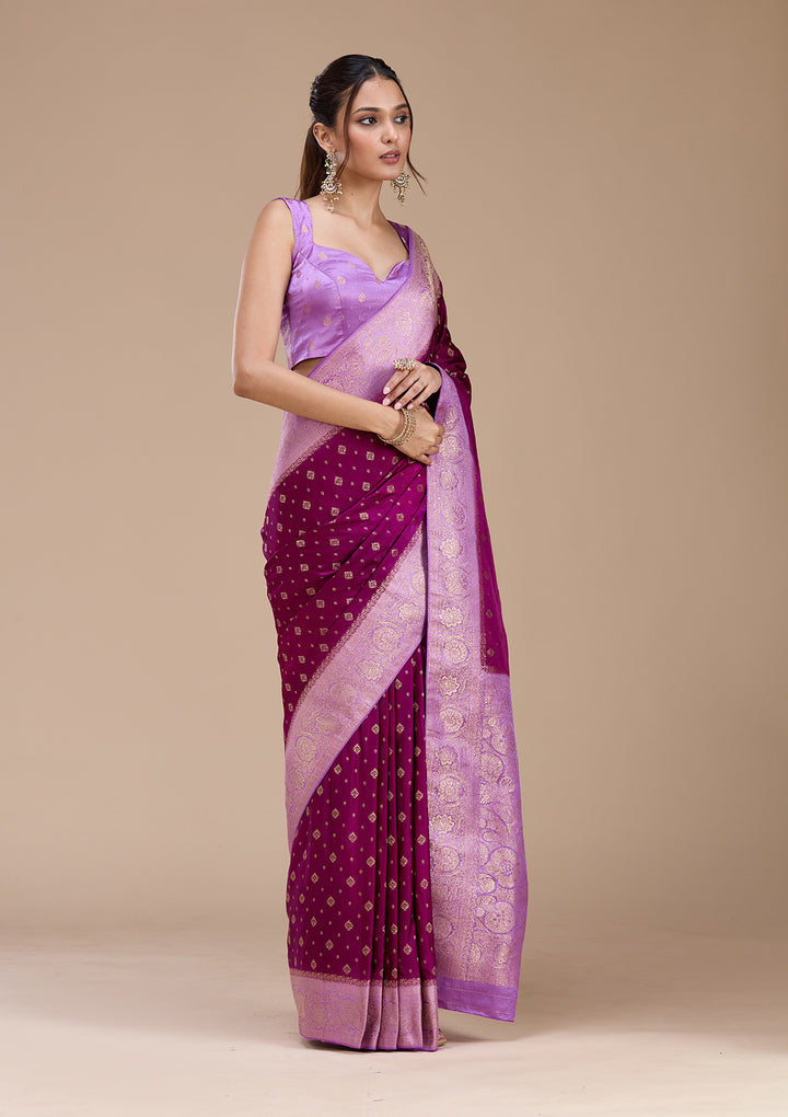 Purple Silk Buti Saree With Matching Blouse Piece