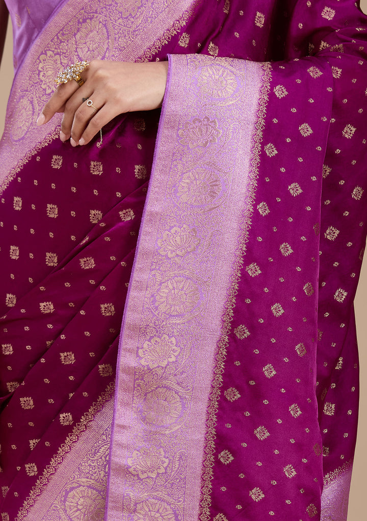 Purple Silk Buti Saree With Matching Blouse Piece