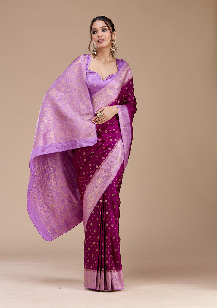 Purple Silk Buti Saree With Matching Blouse Piece
