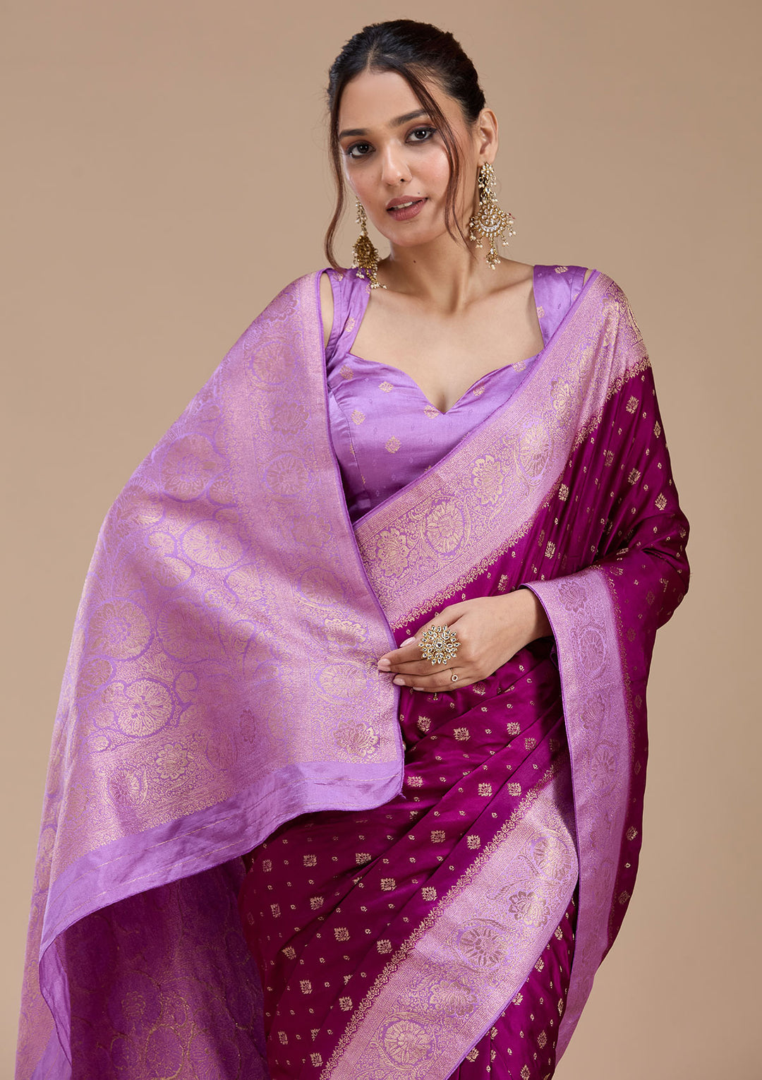 Purple Silk Buti Saree With Matching Blouse Piece