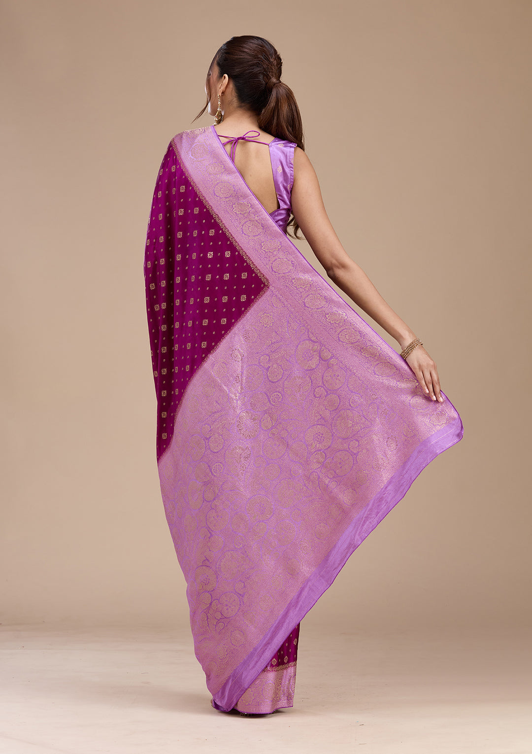Purple Silk Buti Saree With Matching Blouse Piece