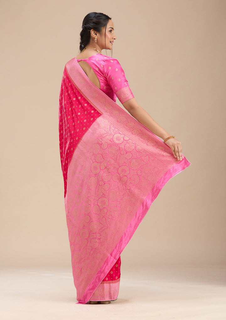 Rani Pink Silk Buti Saree With Matching Blouse Piece