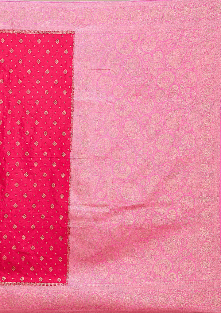 Rani Pink Silk Buti Saree With Matching Blouse Piece