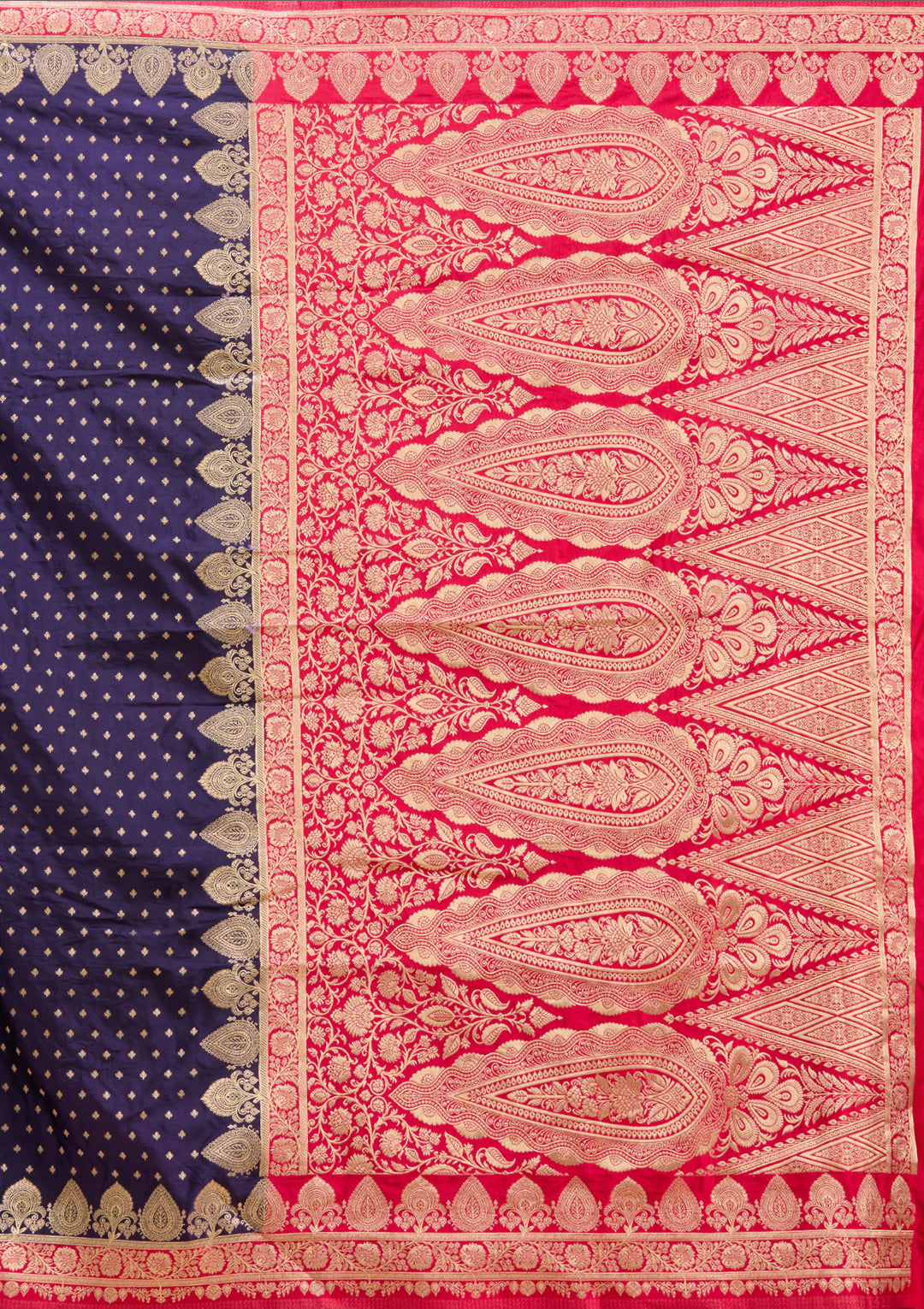 Navy Blue Silk Buti Gold Zariwork Saree With Matching Blouse Piece