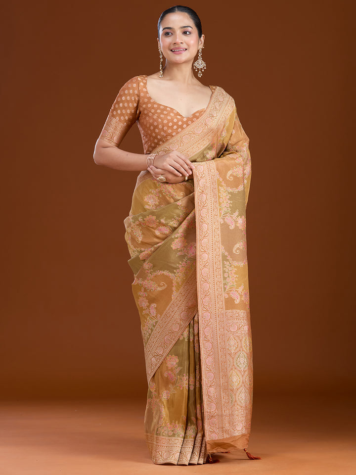 Mustard Cutdana Chiffon Silk Saree