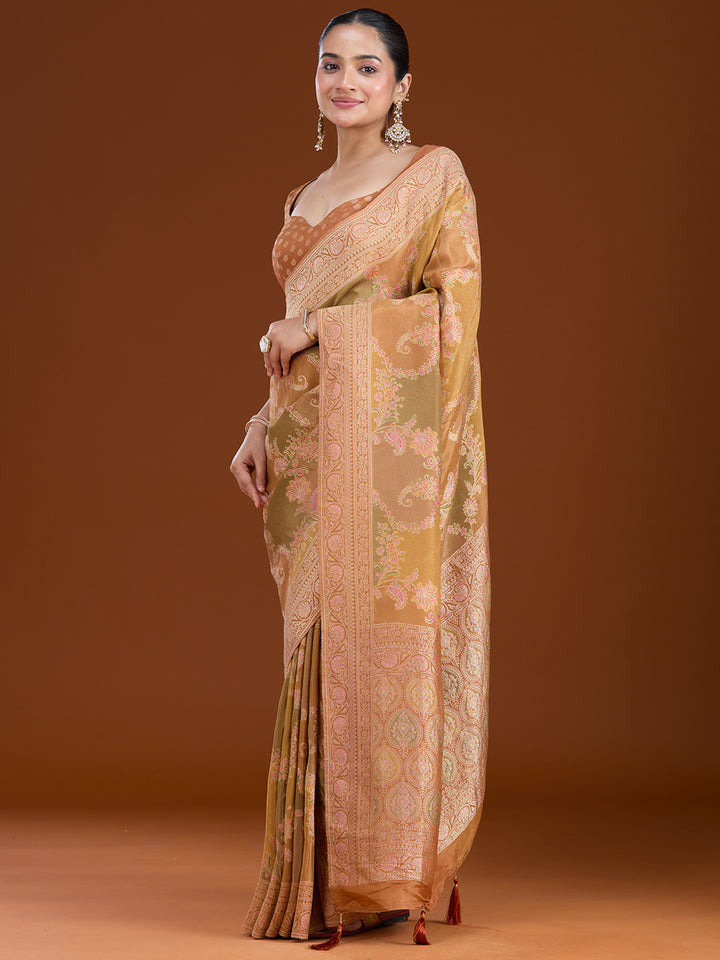 Mustard Cutdana Chiffon Silk Saree