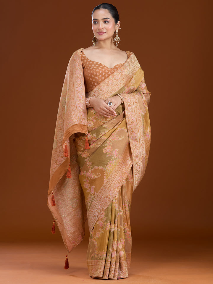Mustard Cutdana Chiffon Silk Saree
