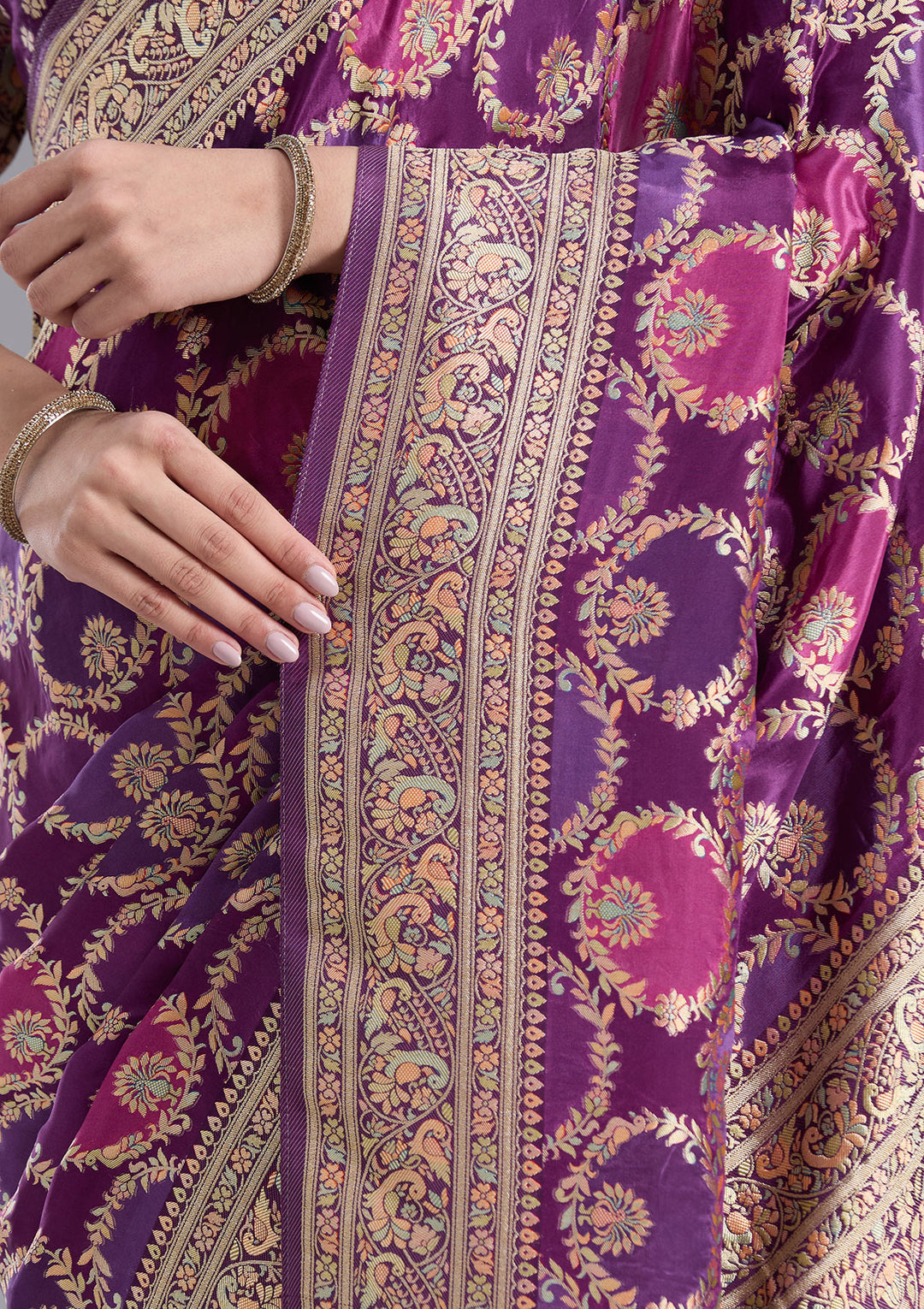 Purple Silk Jaal Saree With Matching Blouse Piece