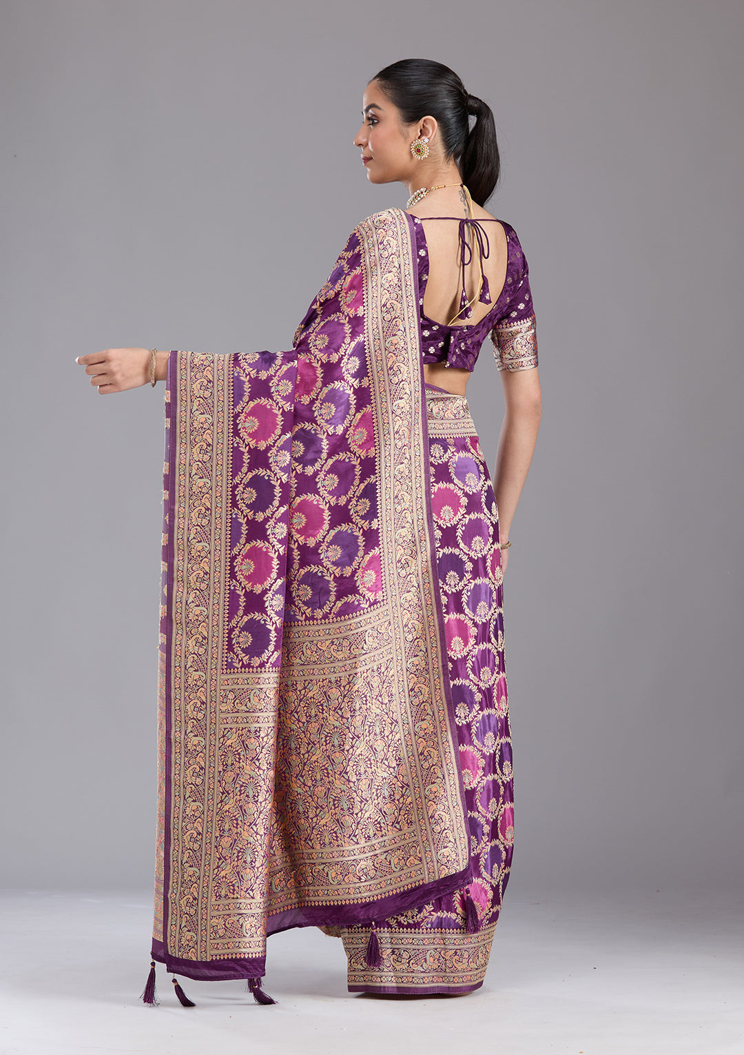 Purple Silk Jaal Saree With Matching Blouse Piece
