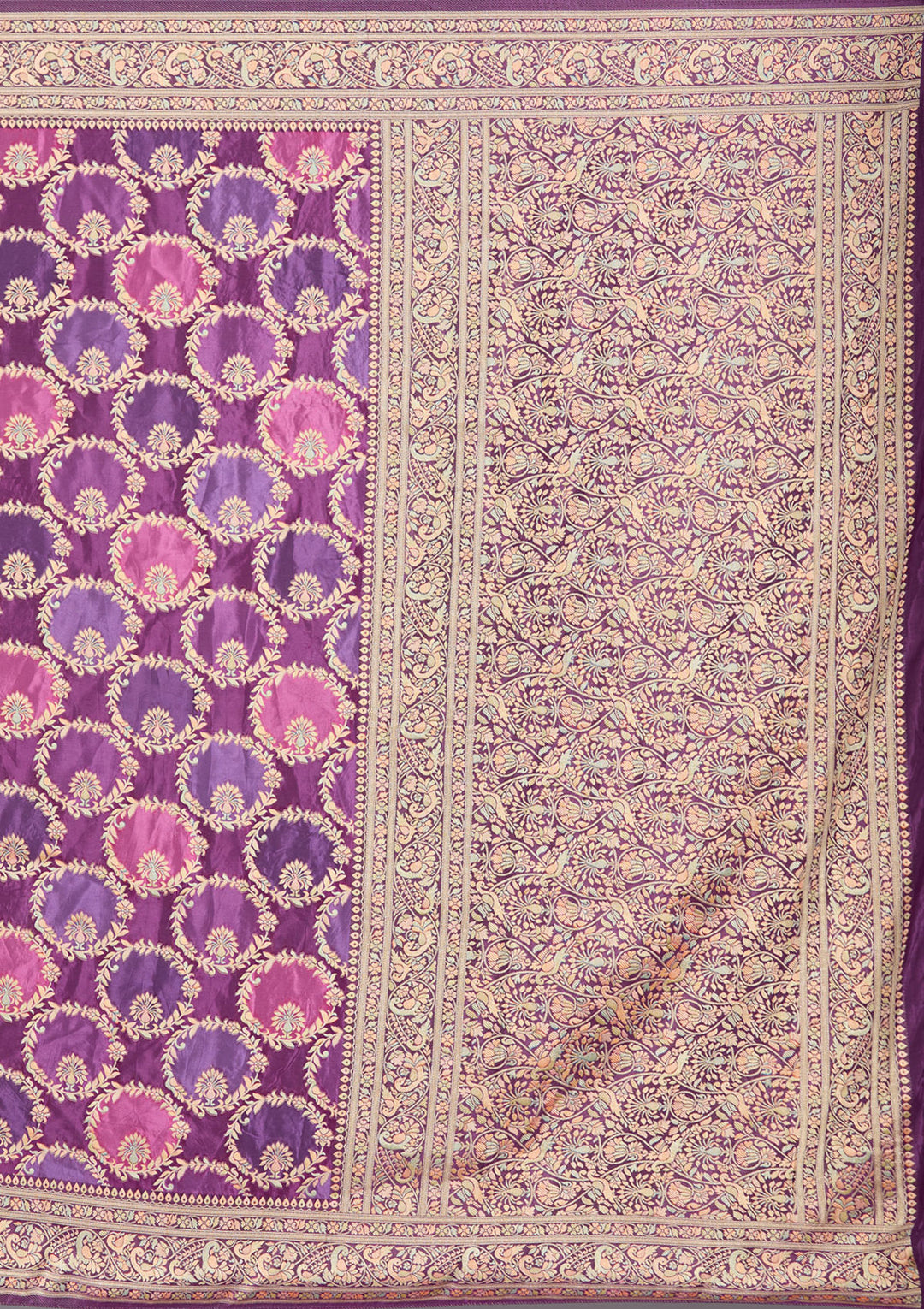 Purple Silk Jaal Saree With Matching Blouse Piece