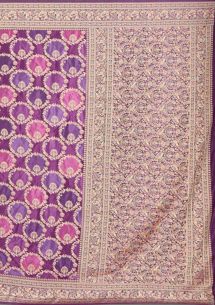Purple Silk Jaal Saree With Matching Blouse Piece