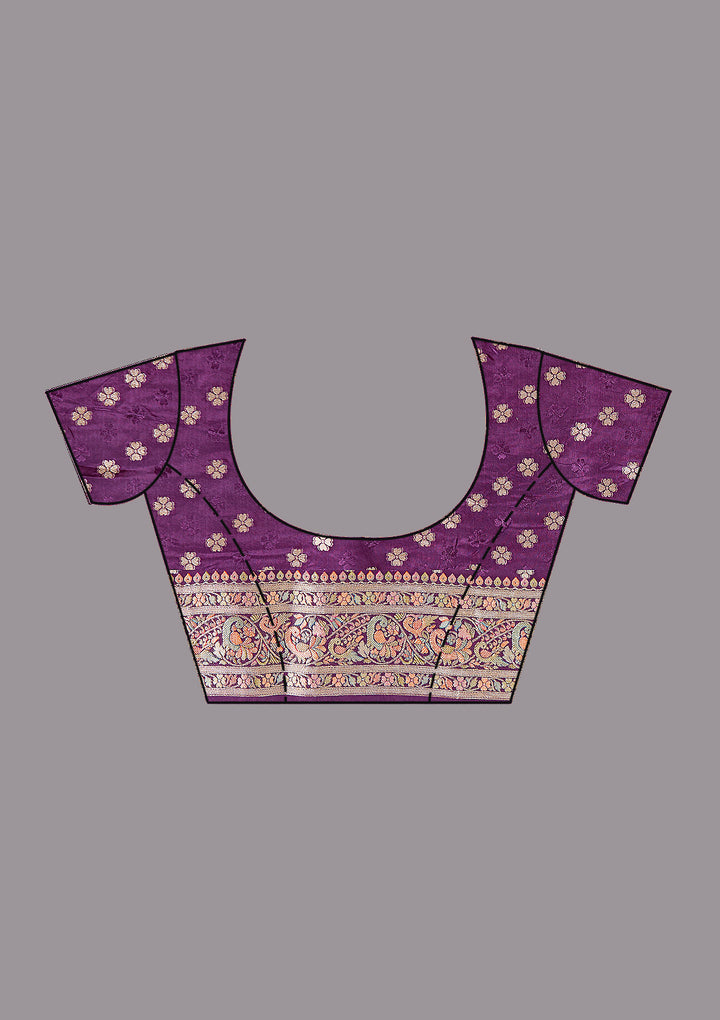 Purple Silk Jaal Saree With Matching Blouse Piece