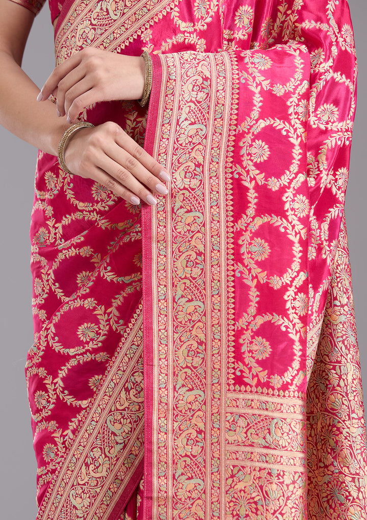 Rani Pink Silk Jaal Saree With Matching Blouse Piece
