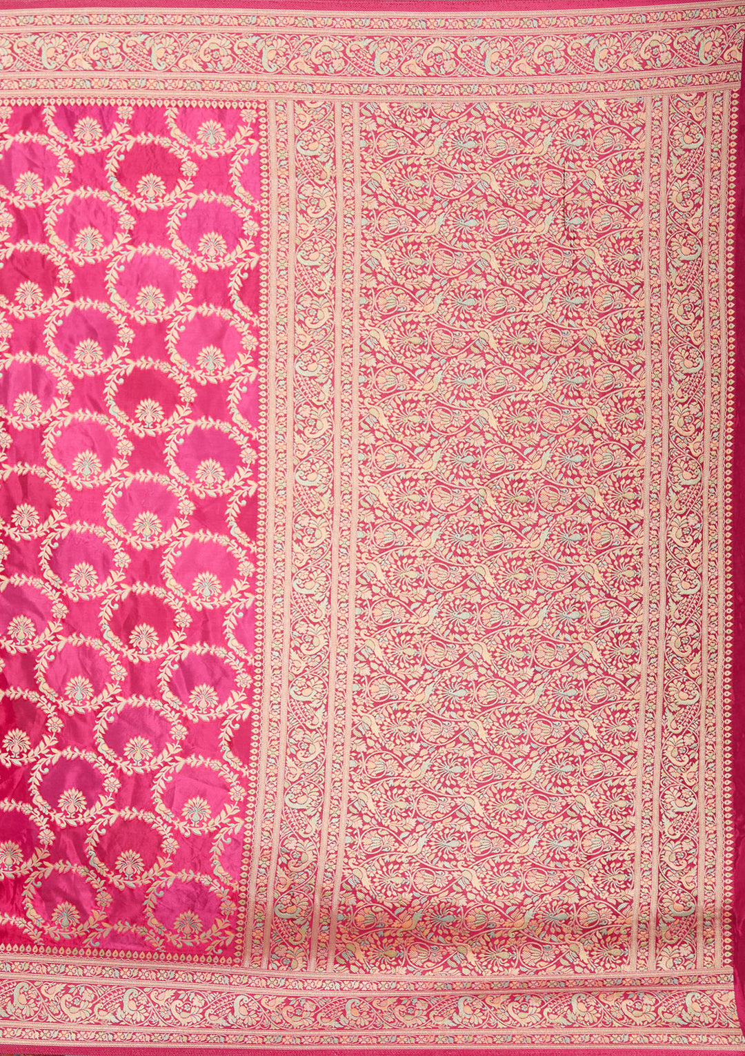 Rani Pink Silk Jaal Saree With Matching Blouse Piece