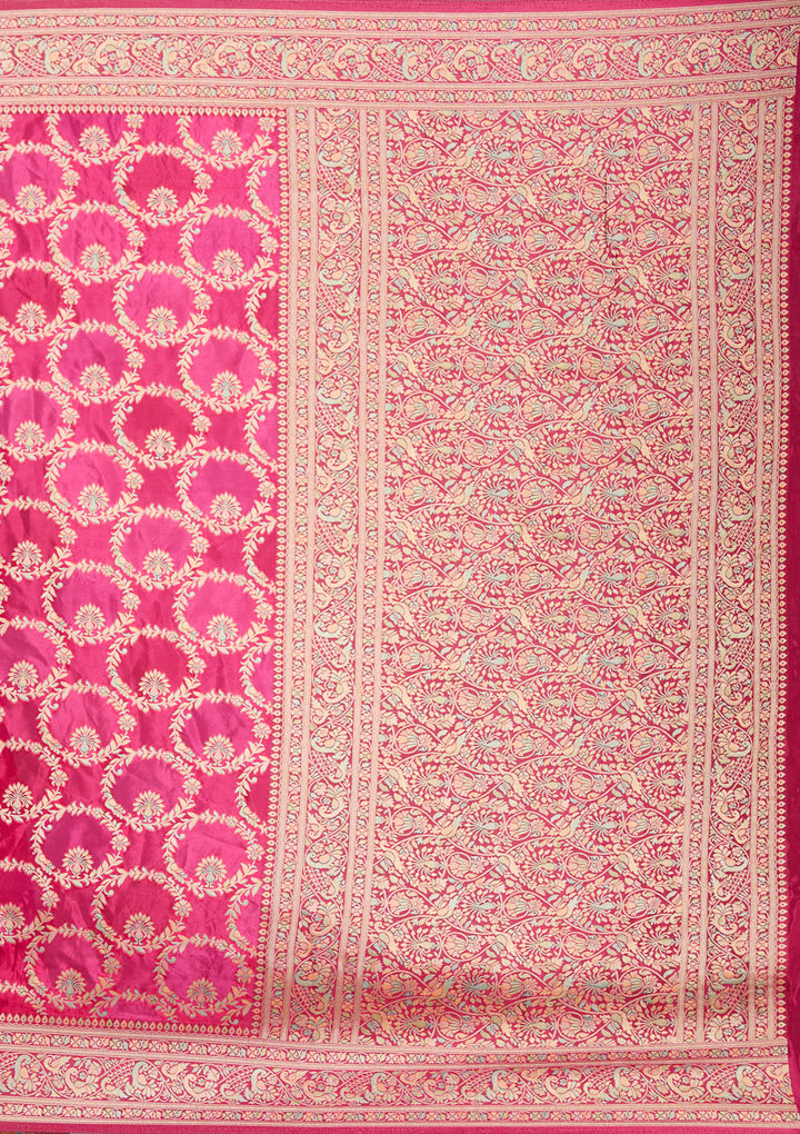 Rani Pink Silk Jaal Saree With Matching Blouse Piece