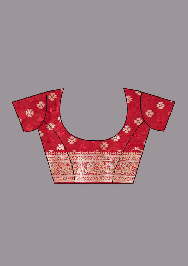 Red Silk Jaal Saree With Matching Blouse Piece