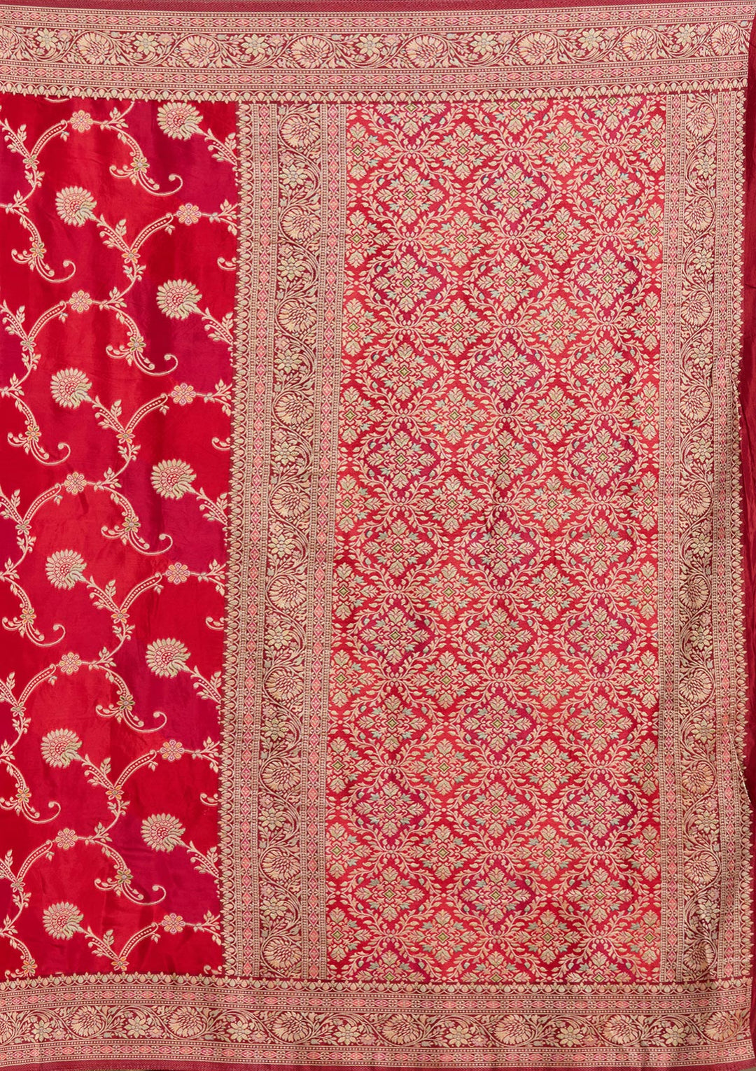 Red Silk Jaal Gold Zariwork Saree With Matching Blouse Piece