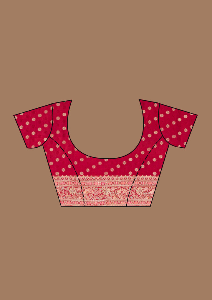 Red Silk Jaal Gold Zariwork Saree With Matching Blouse Piece