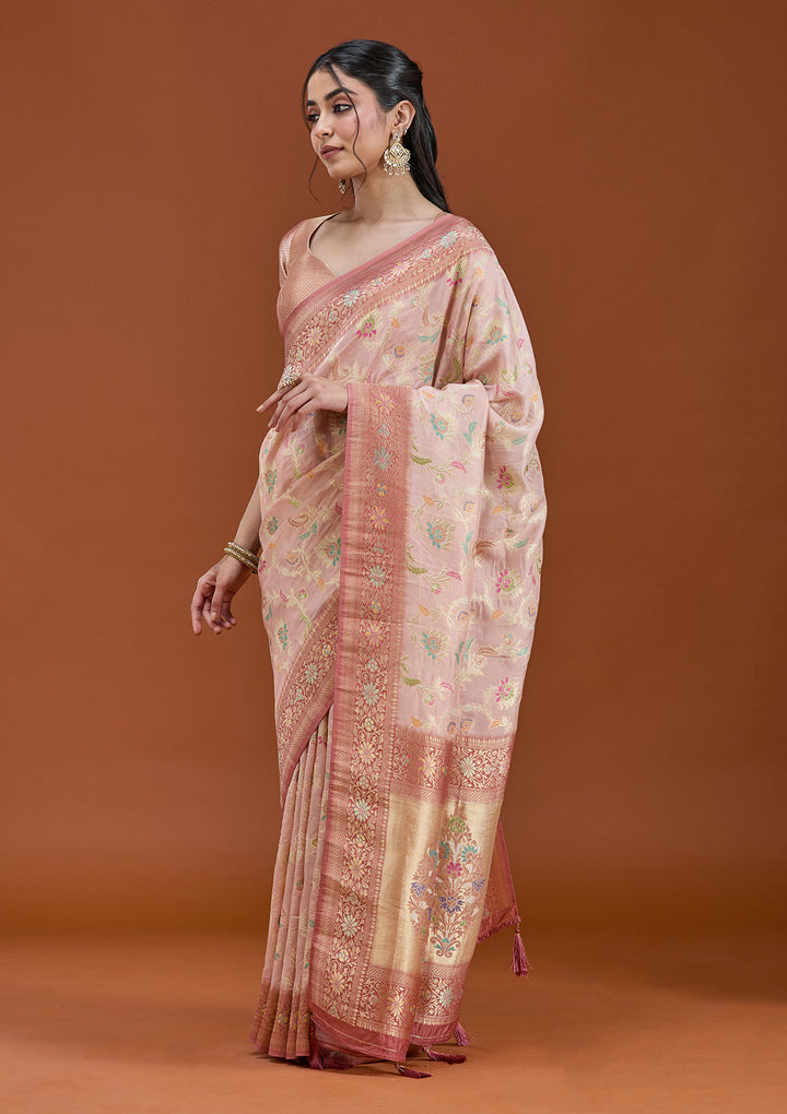 Baby Pink Silk Jaal Saree With Matching Blouse Piece