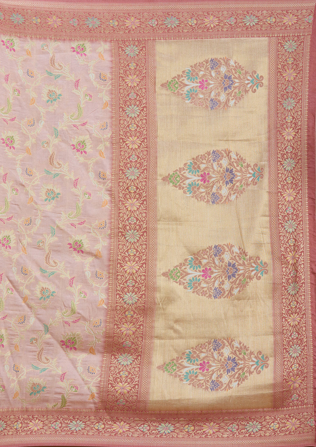 Baby Pink Silk Jaal Saree With Matching Blouse Piece