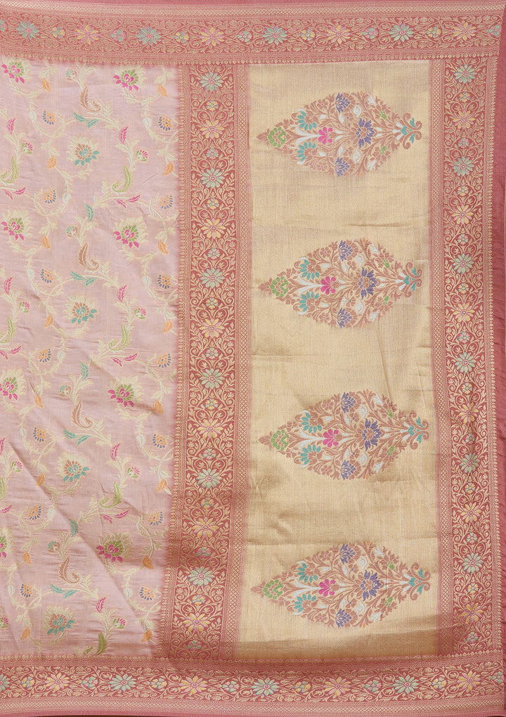 Baby Pink Silk Jaal Saree With Matching Blouse Piece