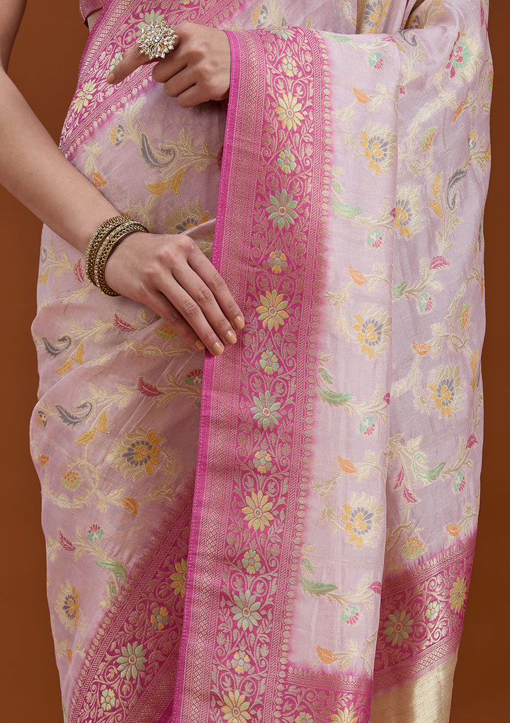 Lavender Silk Jaal Saree With Matching Blouse Piece