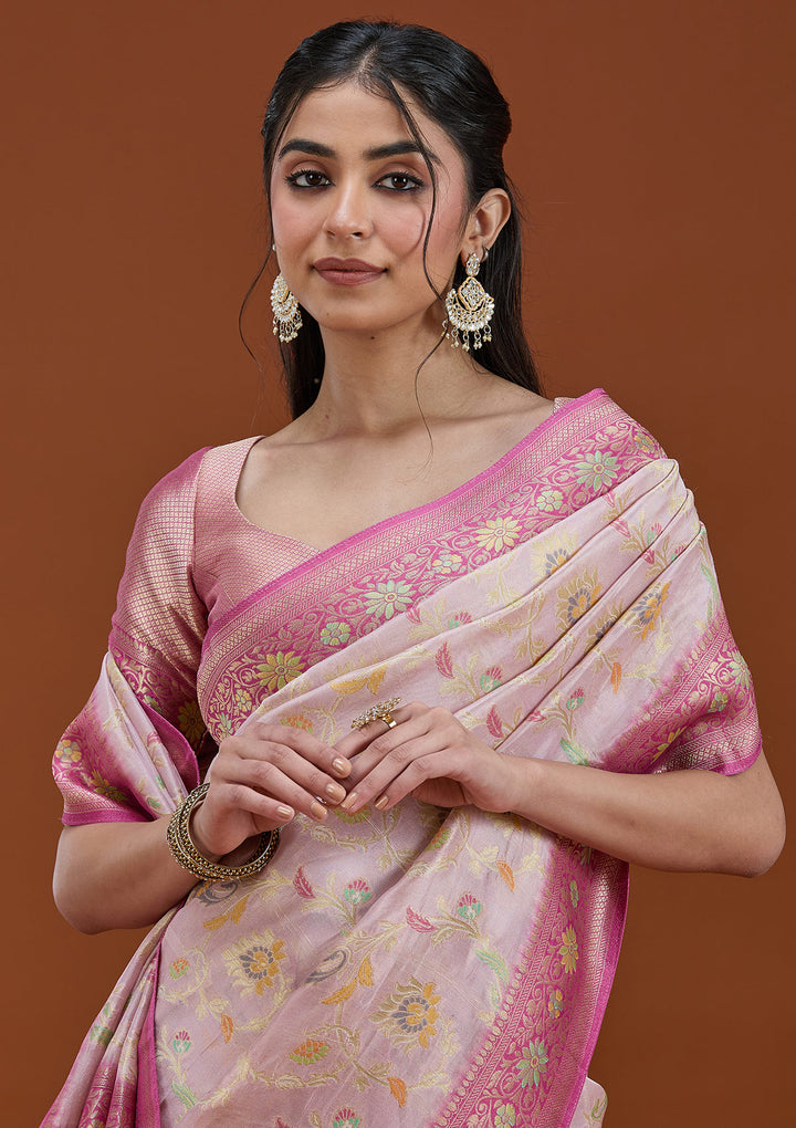 Lavender Silk Jaal Saree With Matching Blouse Piece