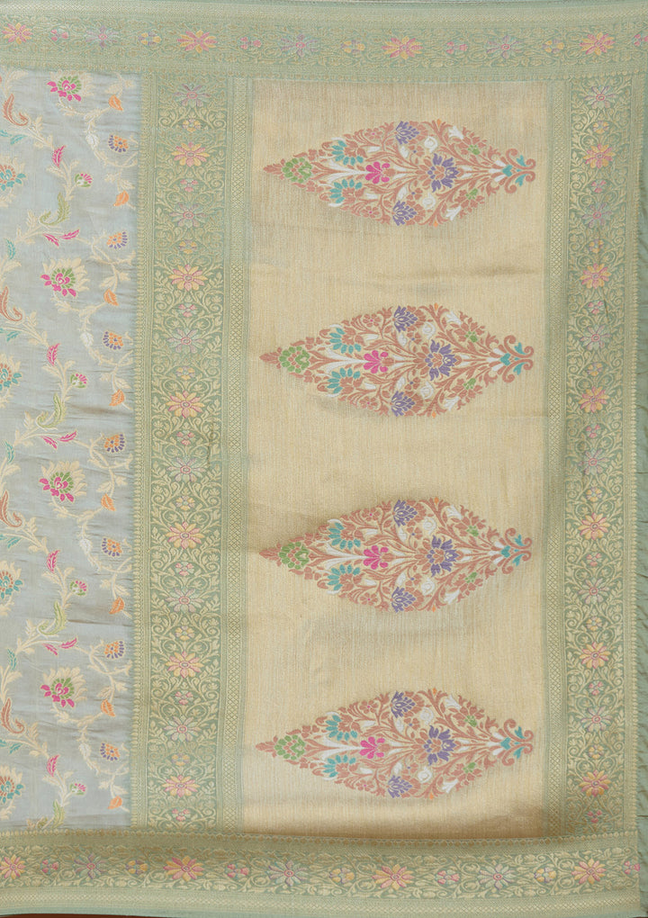 Pista Green Silk Jaal Saree With Matching Blouse Piece