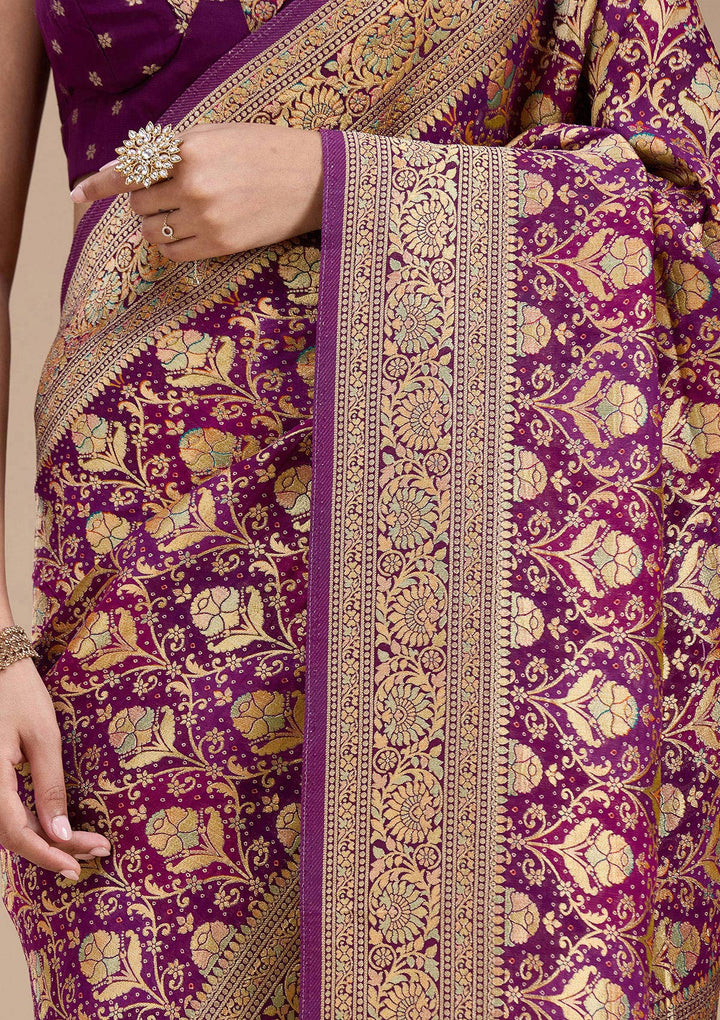 Purple Crepe Jaal Saree With Matching Blouse Piece